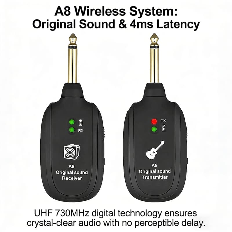 Receptor Transmissor De Áudio Sem Fio A8 Plugue De 6.35 Mm Liberdade Cabo Som Original Para Guitarra Baixo Instrumento M