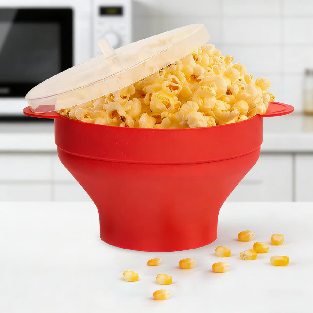 Grande máquina de pipoca de micro-ondas balde de pipoca sem óleo de Silicone redondo com tampa sem BPA