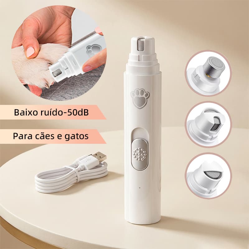 Amolador de Unhas para Pet Elétrico, Universal para Cachorro e Gato, 2 Velocidades, Carregamento USB, Baixo Ruído