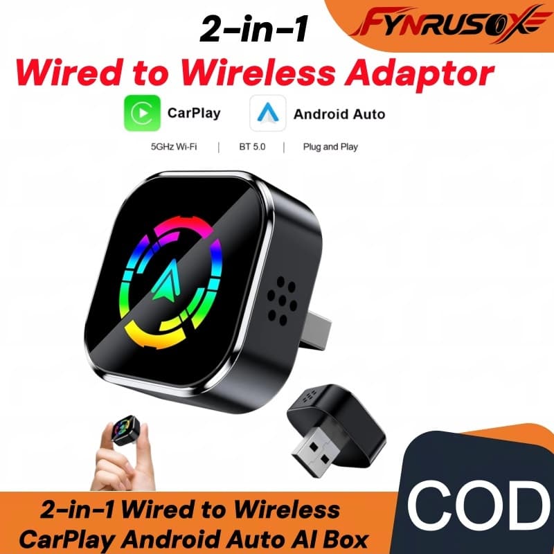 Plug and Play Mini Com Fio Para Sem 2 Em 1 Carplay Box 5G Wifi E Bluetooth 5.0 Android Auto