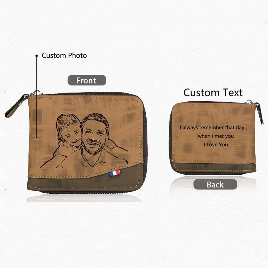 Bolsa De Moedas Personalizada Para Homens Carteira Com Zíper Nome De Imagem Couro Masculino