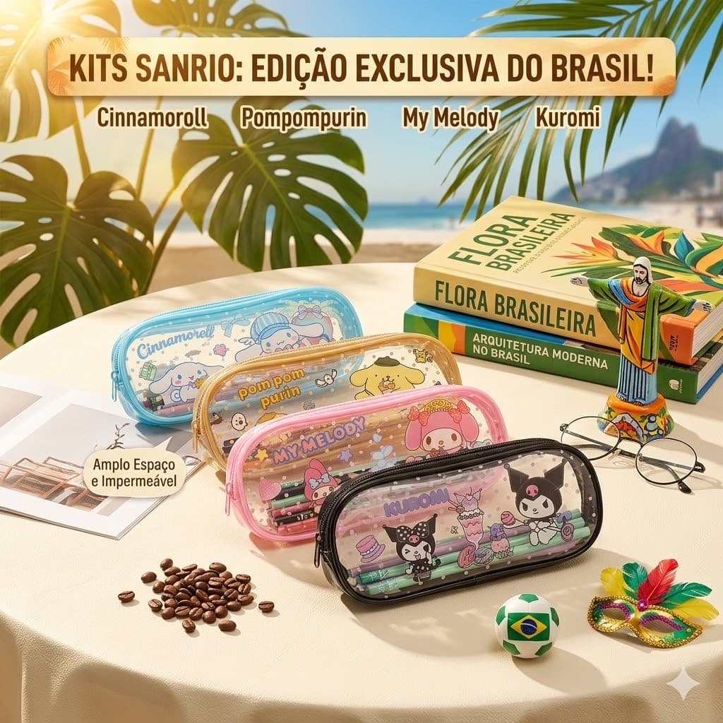 Sanrio Kuromi Melody Estojo Transparente Caixa De Lápis Papelaria Material Escolar Caneta Bolsa