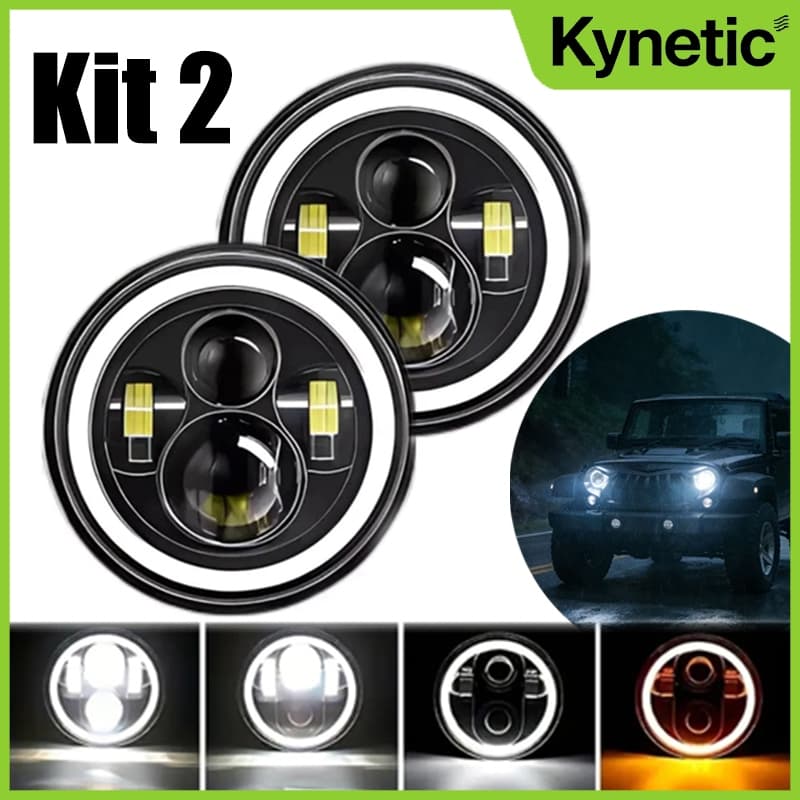Kit 2 Faróis Redondos 7 Polegadas LED Angel Eyes – Compatível com Jeep, Troller, Fusca, Kombi e Outros Veículos