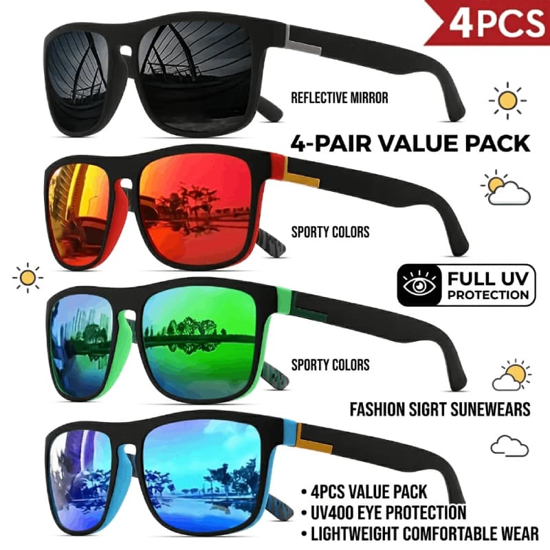 Clássico Quadrado Esportes 4 Pçs Óculos De Sol Leve Quadro PC UV400 Para Dirigir Pesca Ciclismo Unisex Durabilidade Diár