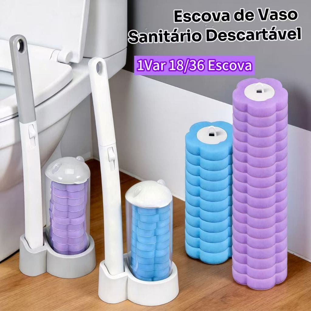 Escova Sanitária Descartável c/ Cabo + 36 Recargas (Marine ou Lavanda) – Acessórios para Banheiro – Limpeza Rápida
