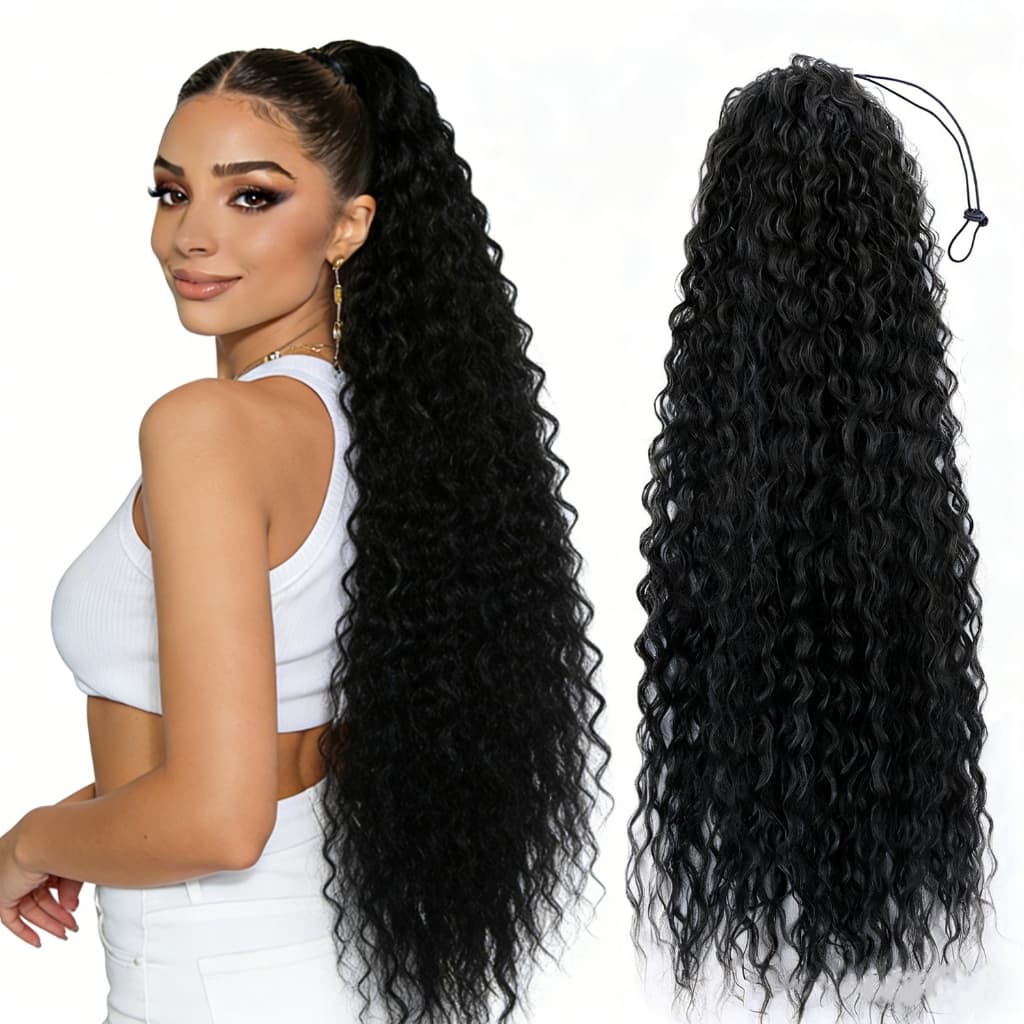Cabelo Encaracolado Longo Da Fibra Orgânica Extensão Do Rabo De Cavalo De 100CM Para Mulheres