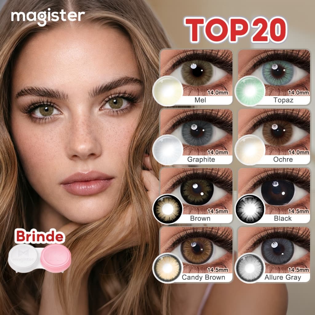 [🔥Mel] Lentes De Contato Coloridas Magister Hidrocor lente cor de mel 1 Par Natural e Confortável Mel/Azul/Verde/Marine