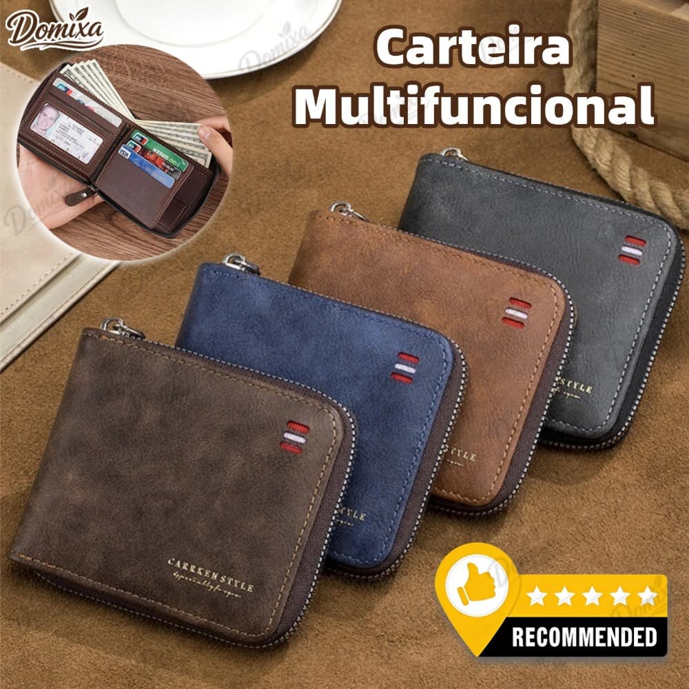 Carteira Curta Masculina , Bolsa De Mão Empresarial De Couro PU De Cor Sólida , Porta-Cartões Com Zíper De Grand-DO