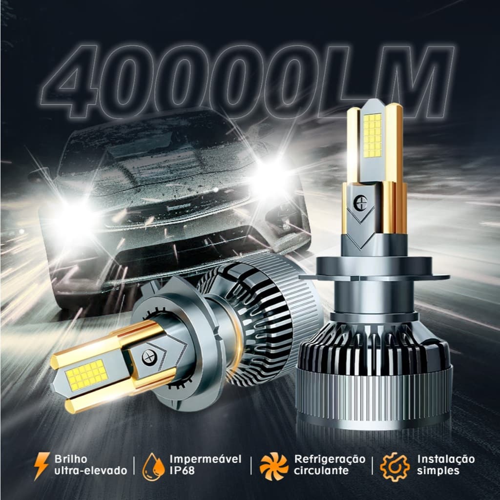 Lâmpada LED M60 Compatível H1/H3/H4/H7/H11/9005/9006 300W 40000LM 6000K Farol com Alto Brilho e Luz Ultra Branca