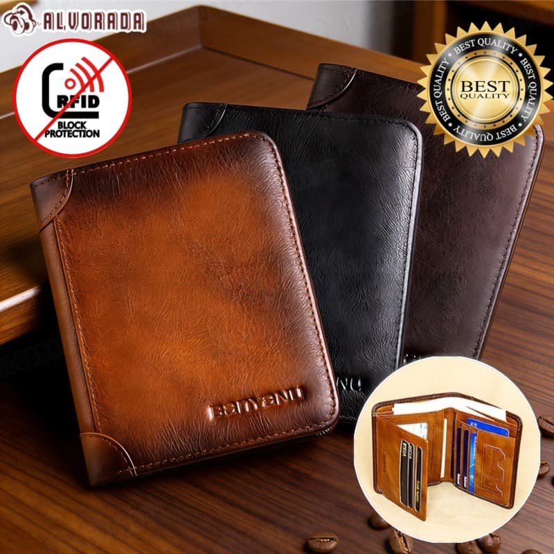 Carteira Antifurto Masculina De Couro Legítimo Vintage De Trifold E Bifold À Escolha Carteira estilo executivo-alv