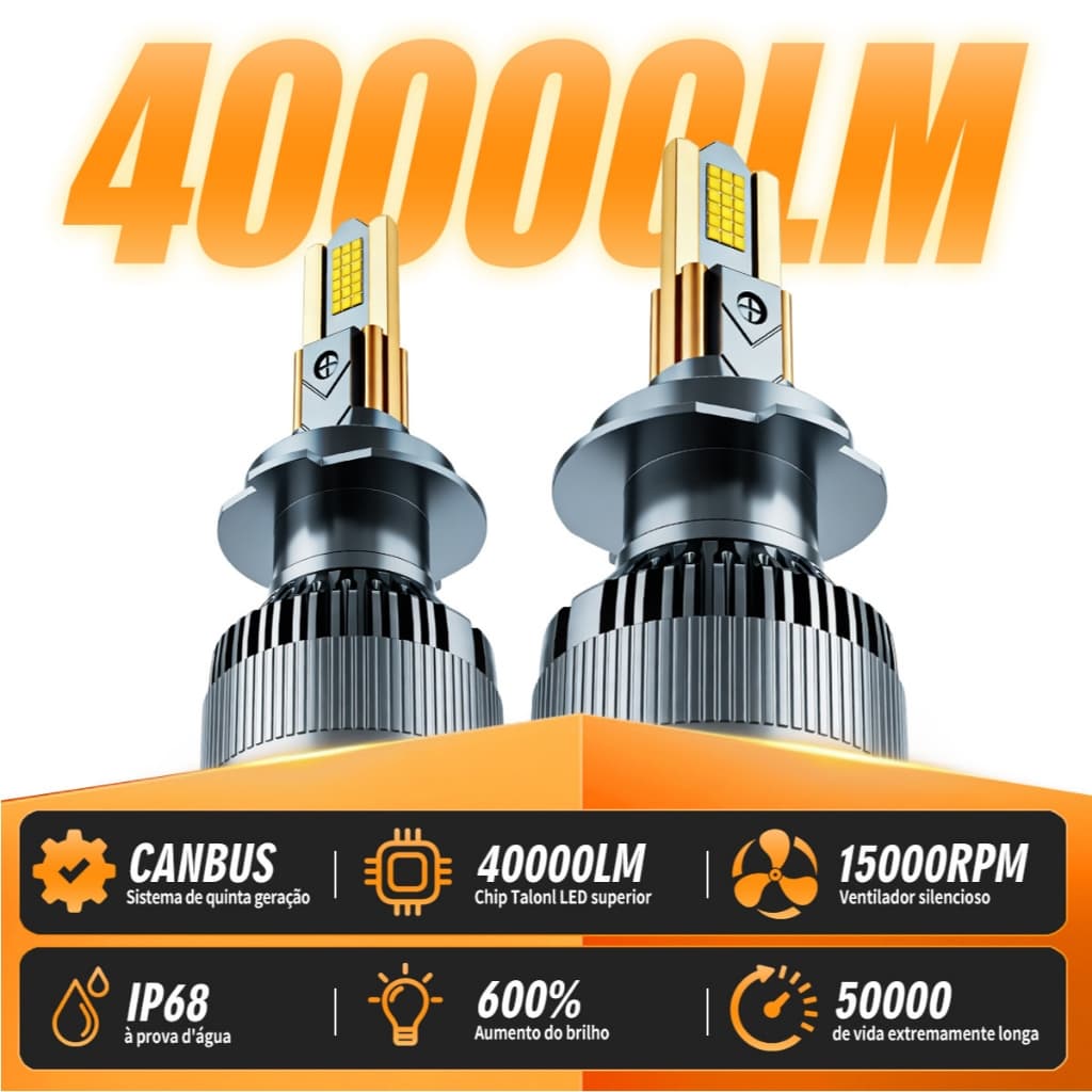 Lâmpada LED M60 40000LM 300W Super Brilho Luz Branca Pura Kit Par Compatível H1/H3/H4/H7/H11/9005/9006 Frete Grátis