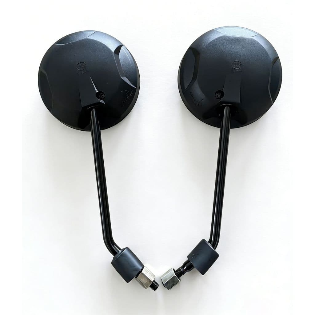 Par De Espelhos Universais Redondos Pretos Para Motocicleta Com Hastes Longas