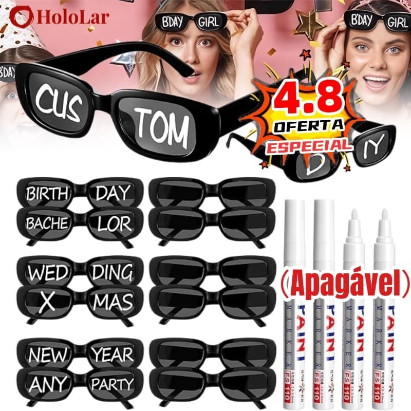 Oculos Vintage Retro Preto Liso + Caneta Giz Festa Casamento Evento Balada Despedidas Cor Preto-HL