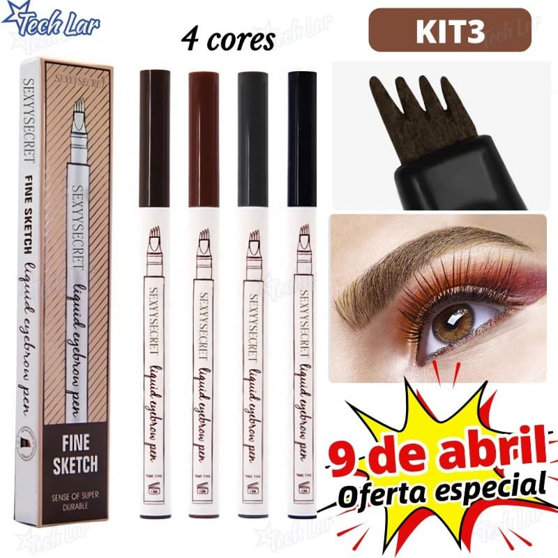 Kit 3 Caneta de sobrancelha Henna Microblading Fio a Fio À Prova D'Água Lápis com 4 Pontas