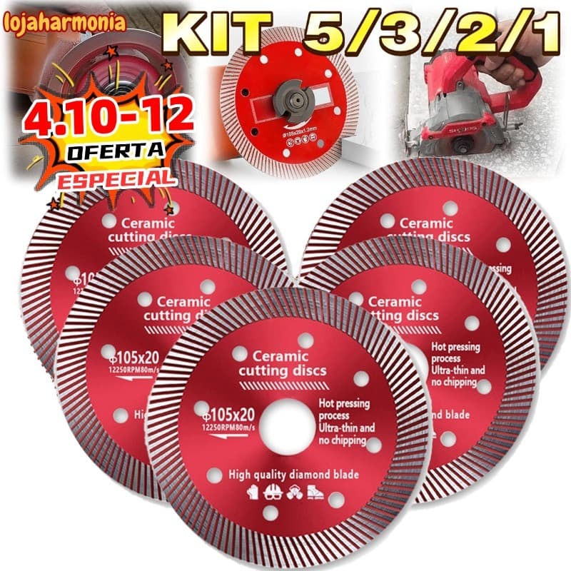 Kit5/3/2/1 Disco de Corte Diamantado Porcelanato 105 mm x 20 mm - 1,4mm A melhor qualidade Super Fino Diamantado