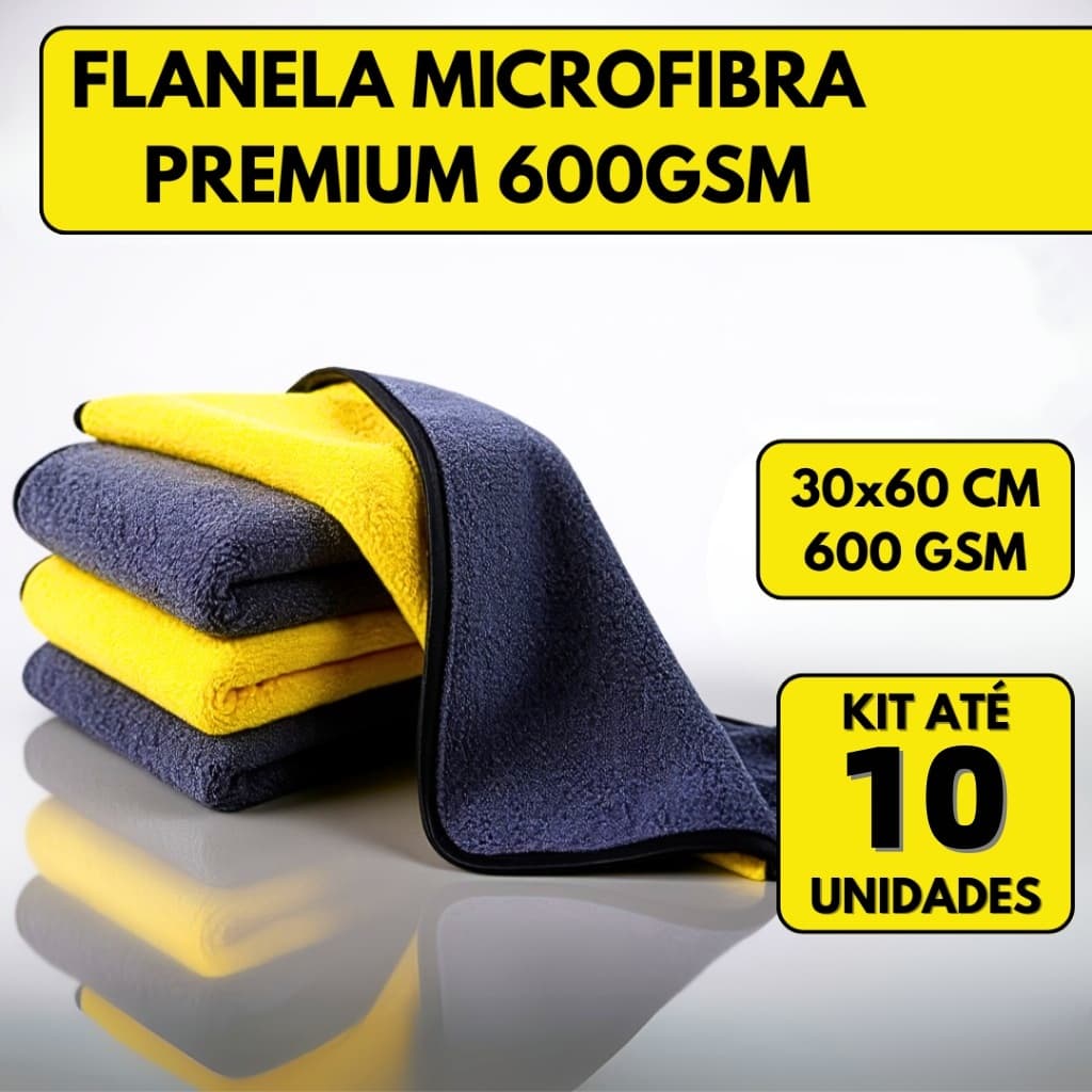 Kit 10 Pano Flanela Microfibra Automotiva 600GSM Premium Para Lavagem polimento de Carro 30*60cm