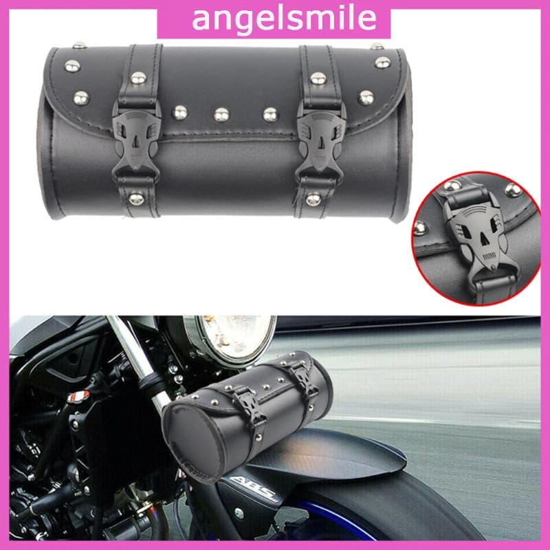 Ang Qualidade Couro Motocicleta Lado Impermeável Retro Saco Preto Garfo Dianteiro Bagagem Bolsa