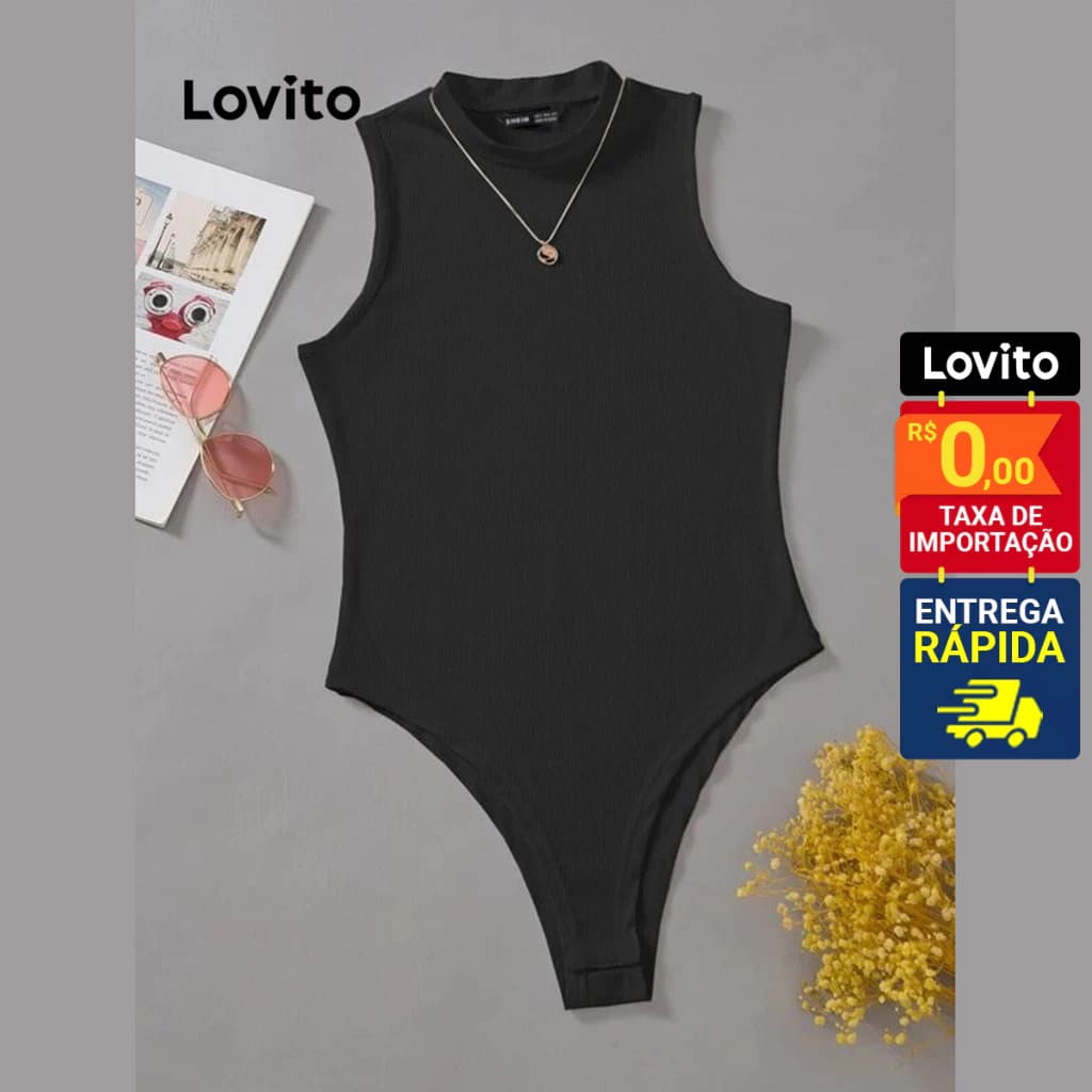 Lovito Body Feminino Gola Halter Sem Mangas Liso Básico LNE31011