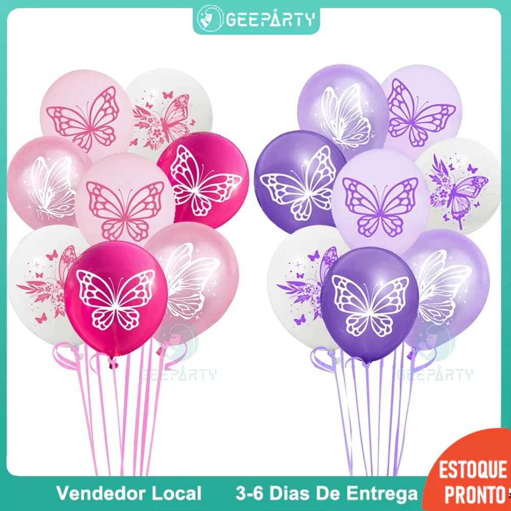 GeeParty – 9/18 Peças Bexigas de Látex Tema Borboleta para Aniversário e Casamento