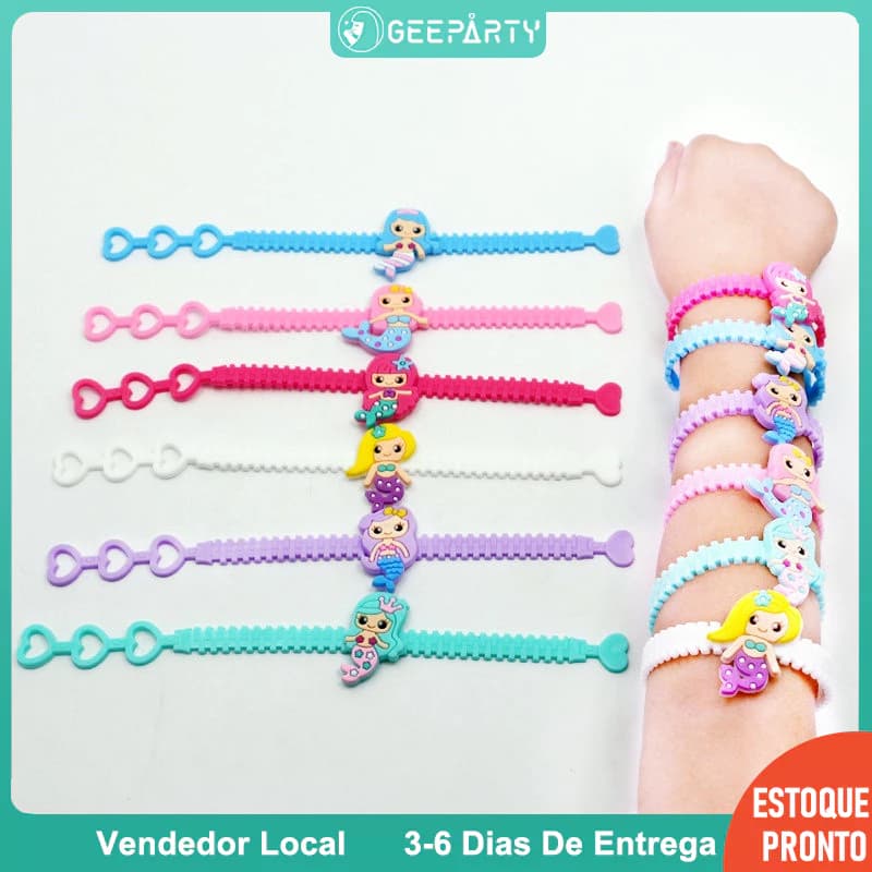 GeeParty - 6 Pulseiras de Sereia PVC Macia - Acessórios para Festa de Crianças