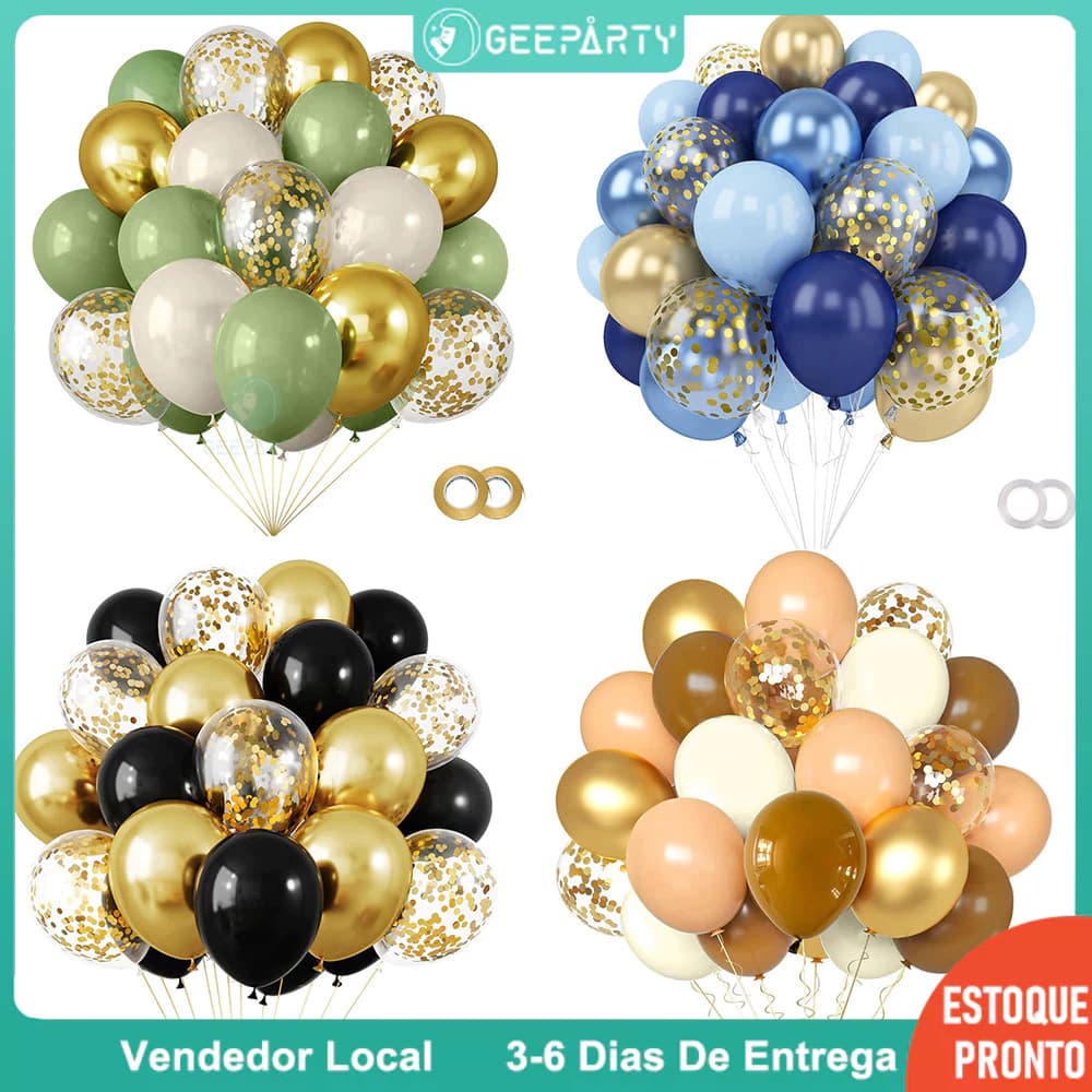 GeeParty - 32 Unidades Balões de Confete Metálico Retrô  para Festa de Casamento, Aniversário e Eventos Especiais