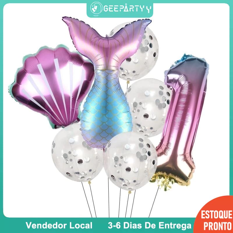 GeeParty – 7 Unidades Balões de Sereia com Números para Festa de Aniversário