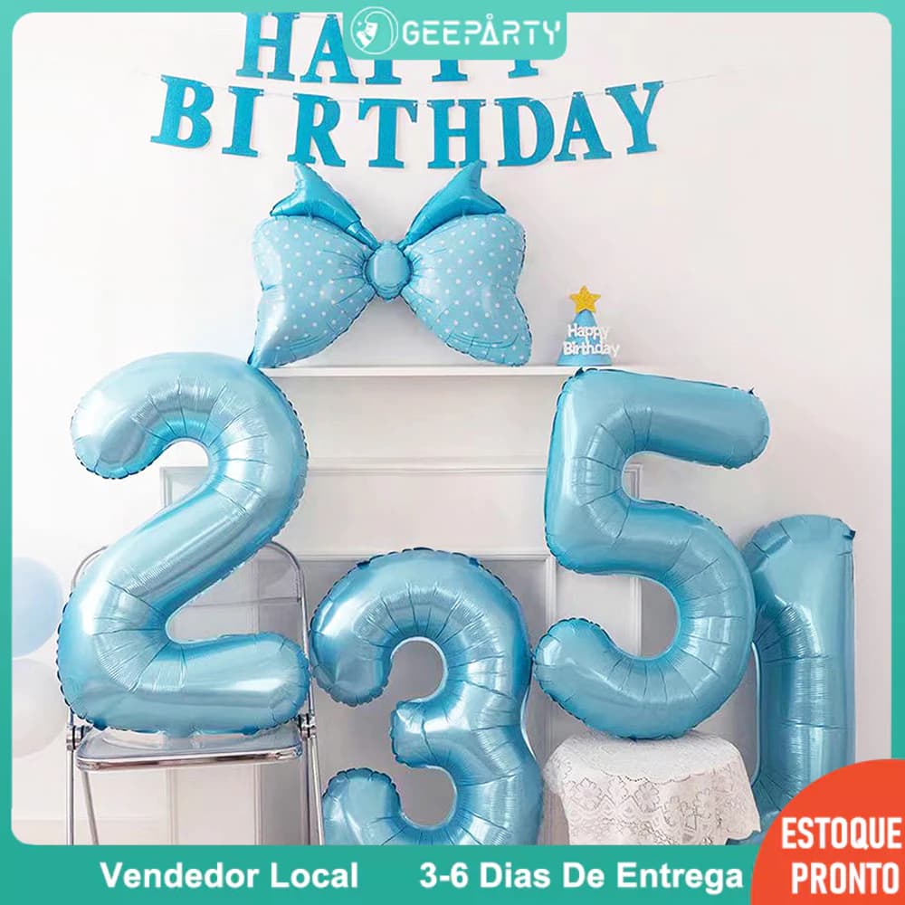 GeeParty - 80 cm Balão de Número Azul Claro (0 a 9) para Festa