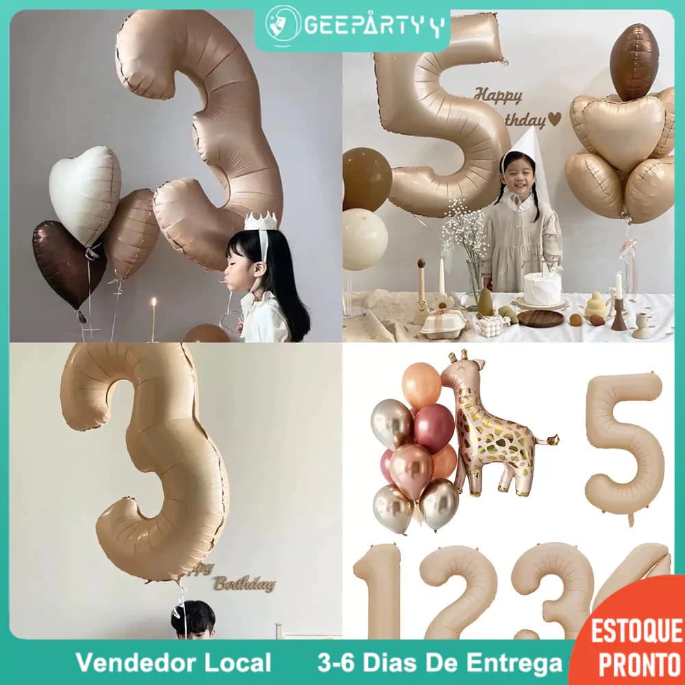 GeeParty Balão De Número De Cor Caramelo De 32 Polegadas Para Decoração De Festa De Aniversário , Suprimentos , Folha De