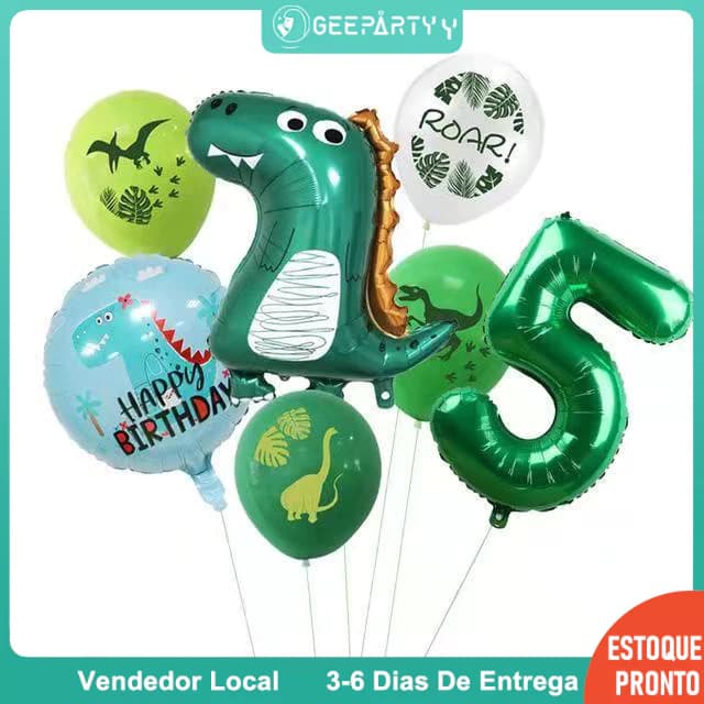 GeeParty 7 Pçs/Set Dinossauro Número De Festa Balão Balões De Aniversário Crianças Decorações Suprimentos De Selva