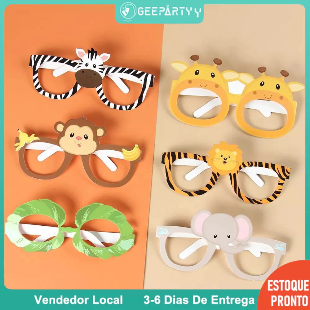 GeeParty 6 Pçs/Set Tema Animal Dos Desenhos Animados Óculos De Papel Máscara De Festa Para Crianças Selva Safari Fontes 
