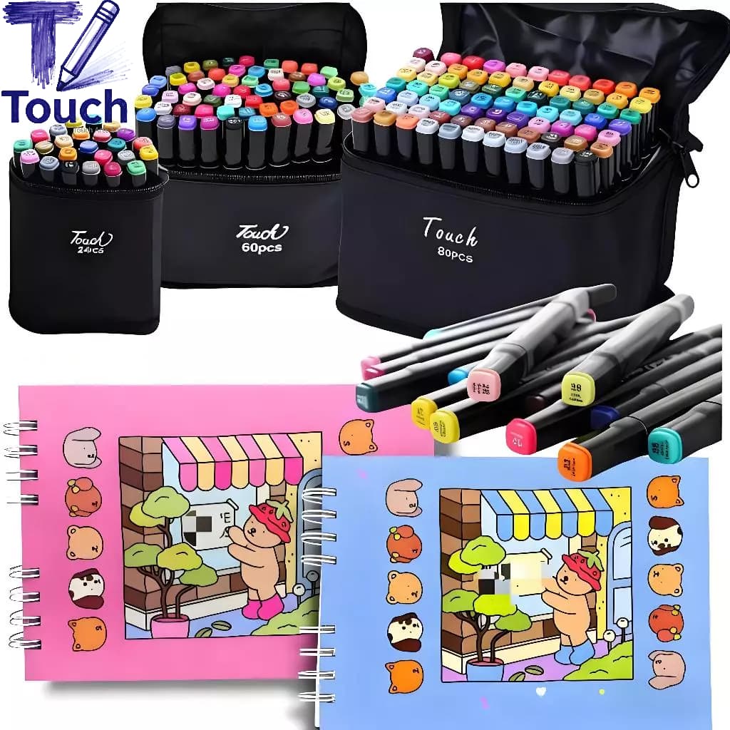 Kit Livro De Colorir Capa Dura 50 Páginas + 24/36/48/60/80/100 Cores Caneta Marcadora Com Ponta Dupla