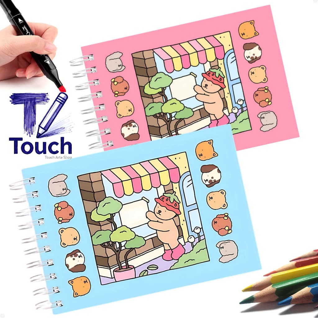 Kit Livros de Colorir Criança 2 Peças Capa Dura Holográfica 50 Folhas Rosa e Azul - Oferta Especial