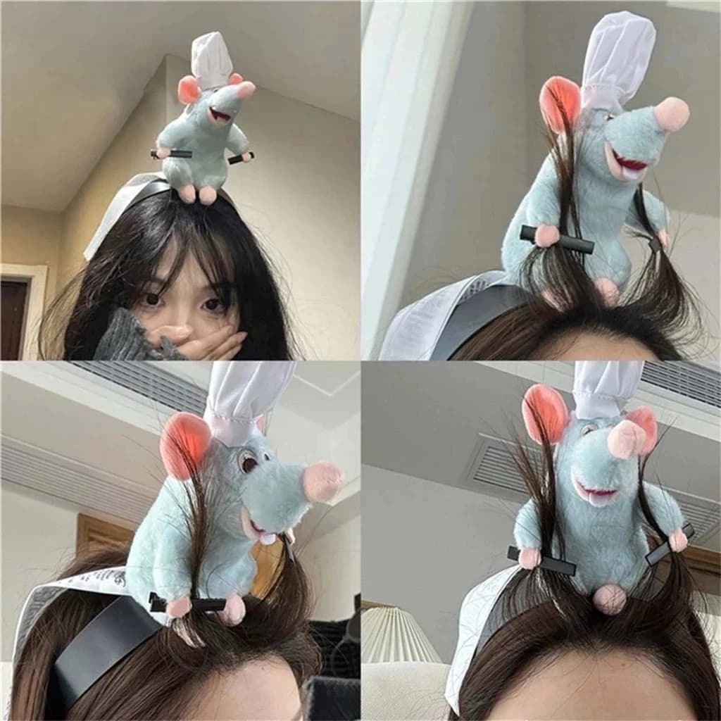 Ratatouille Hairband Boneca De Pelúcia Bandana Francês Aba Larga Hairpin Foto Cabeleireiro Criatividade Menina brincos