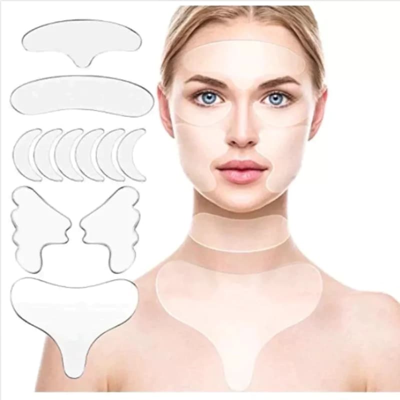 Kit 16 Peças Reutilizável para Rosto Adesivo Fita Gel Silicone Anti-rugas Linhas Faciais