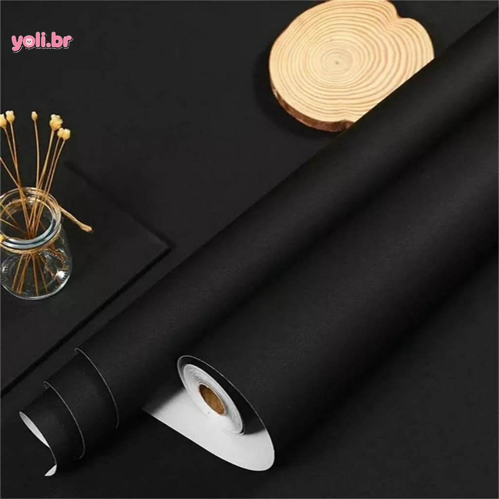 Papel Adesivo De Parede Rolo 5/10 Metros Preto Fosco Moveis Envelopamento Lavável Fácil De Aplicar