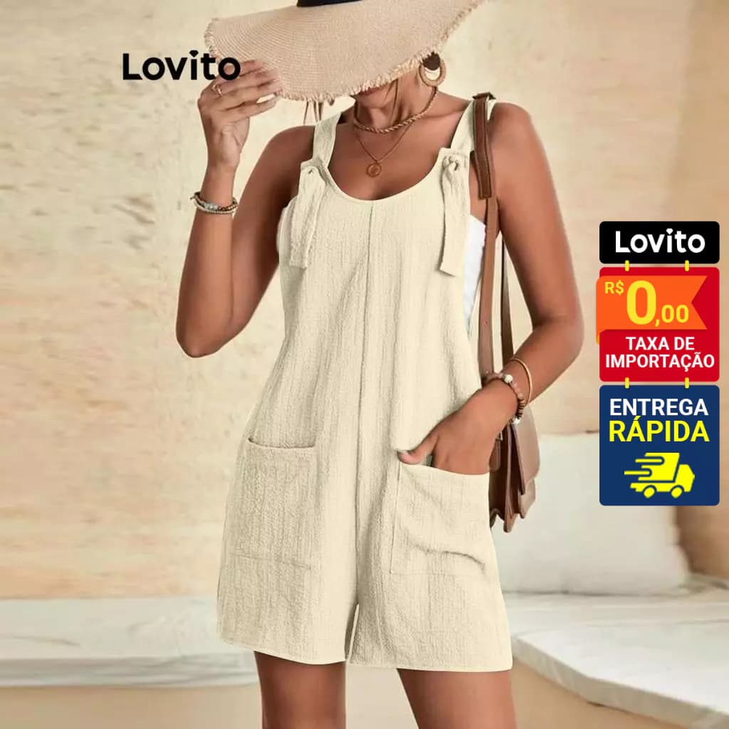 Lovito Casual Macacão Feminino com Cordão e Bolso LNL43077
