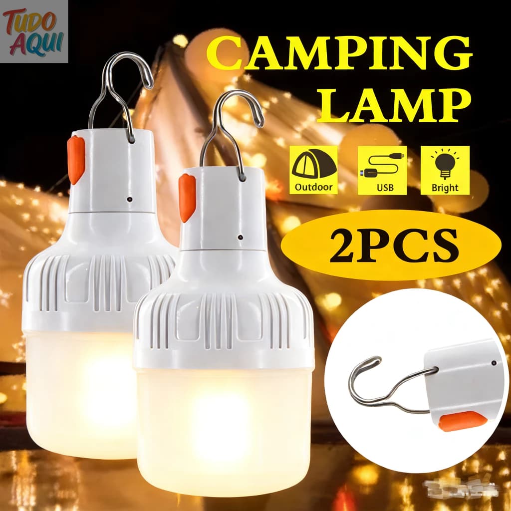 Lâmpada emergência Lanterna Solar Bateria Recarregável 5 Niveis De Luz Camping Com Gancho Economia de energia emergência