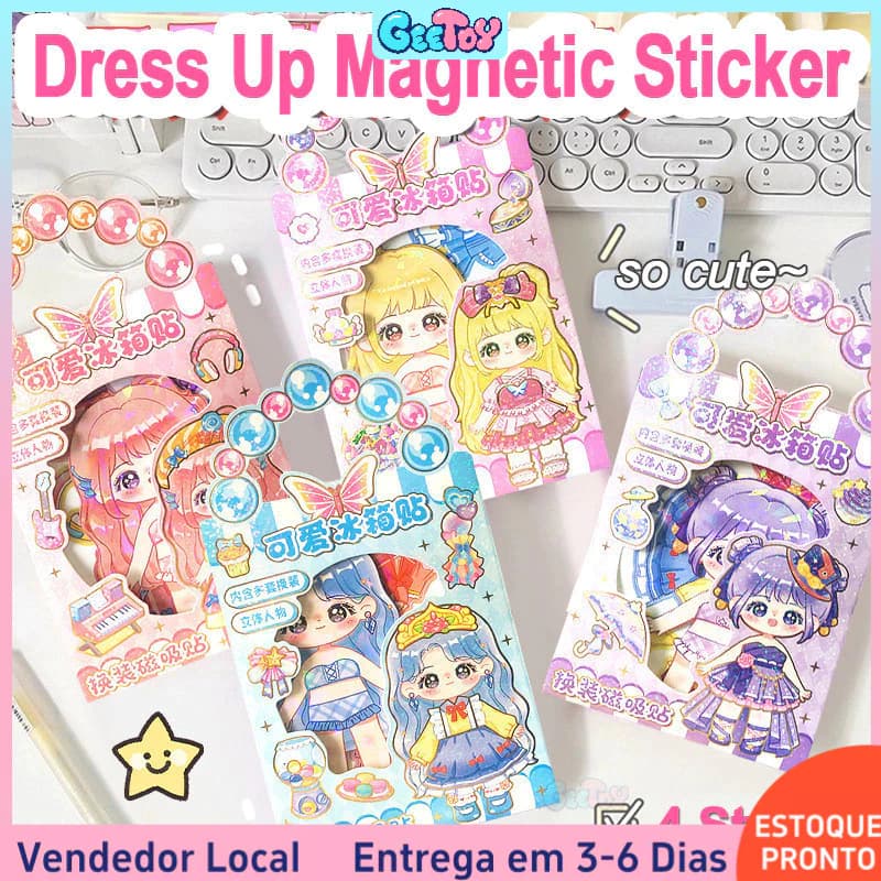 Brinquedos de Adesivos Magnéticos para Geladeira - Adesivos de Princesas com 10 Vestidos para Montar