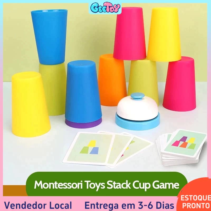Brinquedo Montessori Jogo de Copos com Cartas, Reconhecimento de Cores, Treino Lógico, Brinquedo Educativo para Crianças