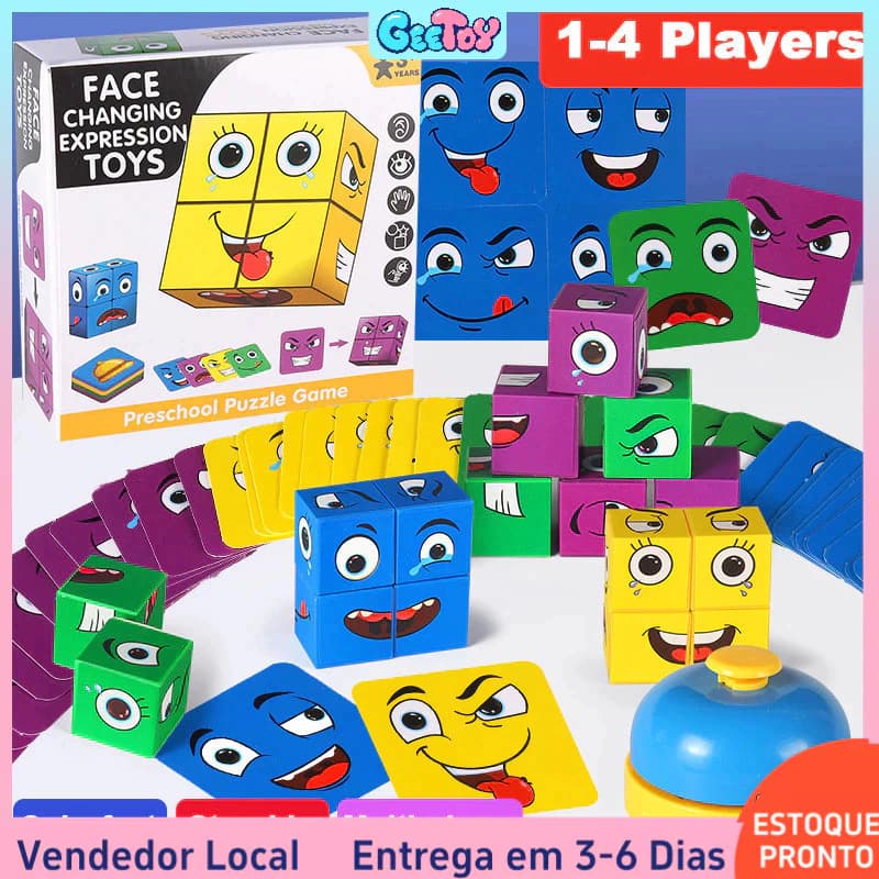 80 Peças de Cubo Mágico de Expressões - Brinquedo Educativo para Crianças