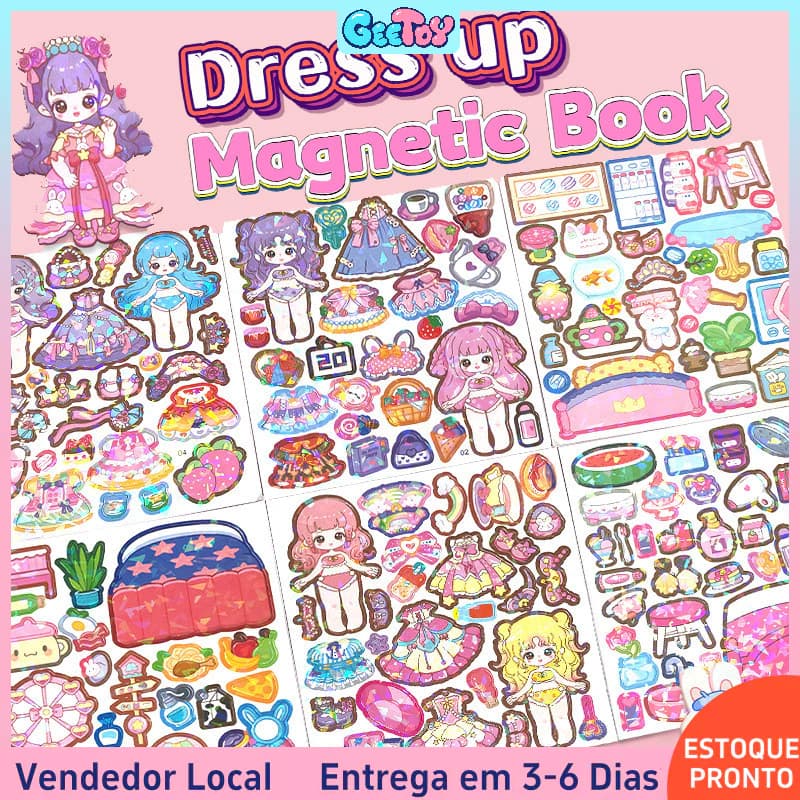 Vestir-Se Menina Magnético Silencioso Livro Crianças DIY Adesivos Dos Desenhos Animados Brinquedos Educativos Portáteis