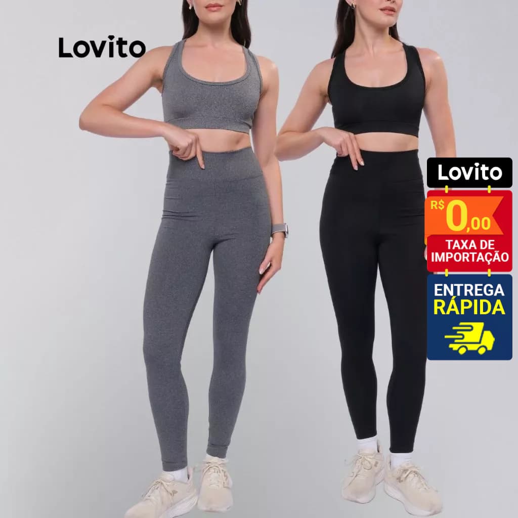 Lovito Calça Legging Esportiva Feminina LB15511581