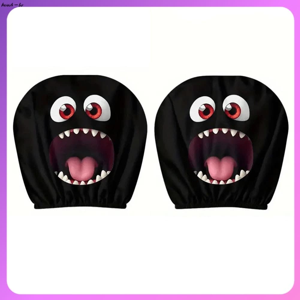 ⚡ Venda Quente 1 Par De Capas De Encosto De Cabeça Com Estampa De Carro Engraçado Desenho Animado Assustador Protetor De