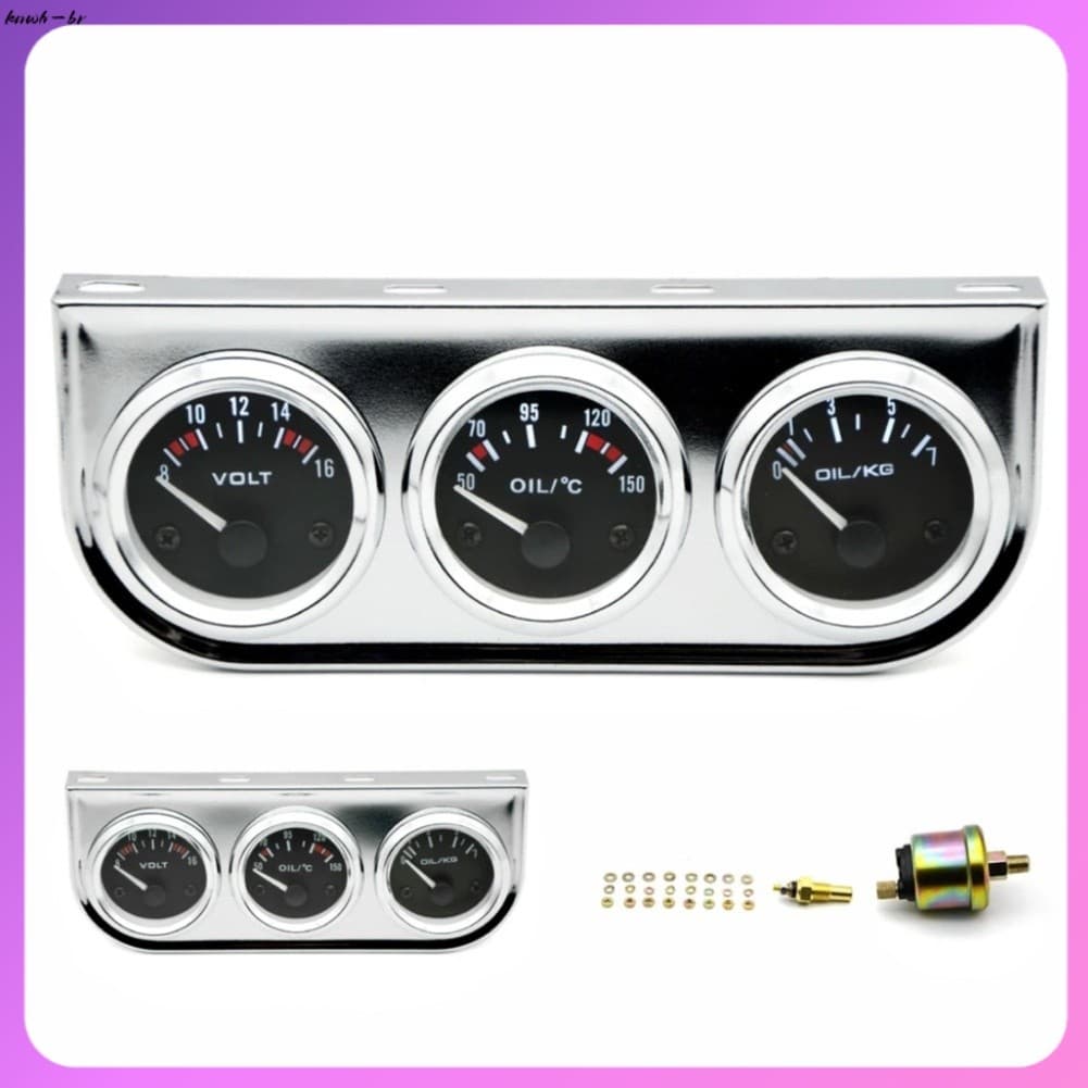 ⚡ Venda Quente Medidor Triplo De Tensão De Pressão De Temperatura Do Óleo 12V 52MM Para Painel Carro [knwh-br]