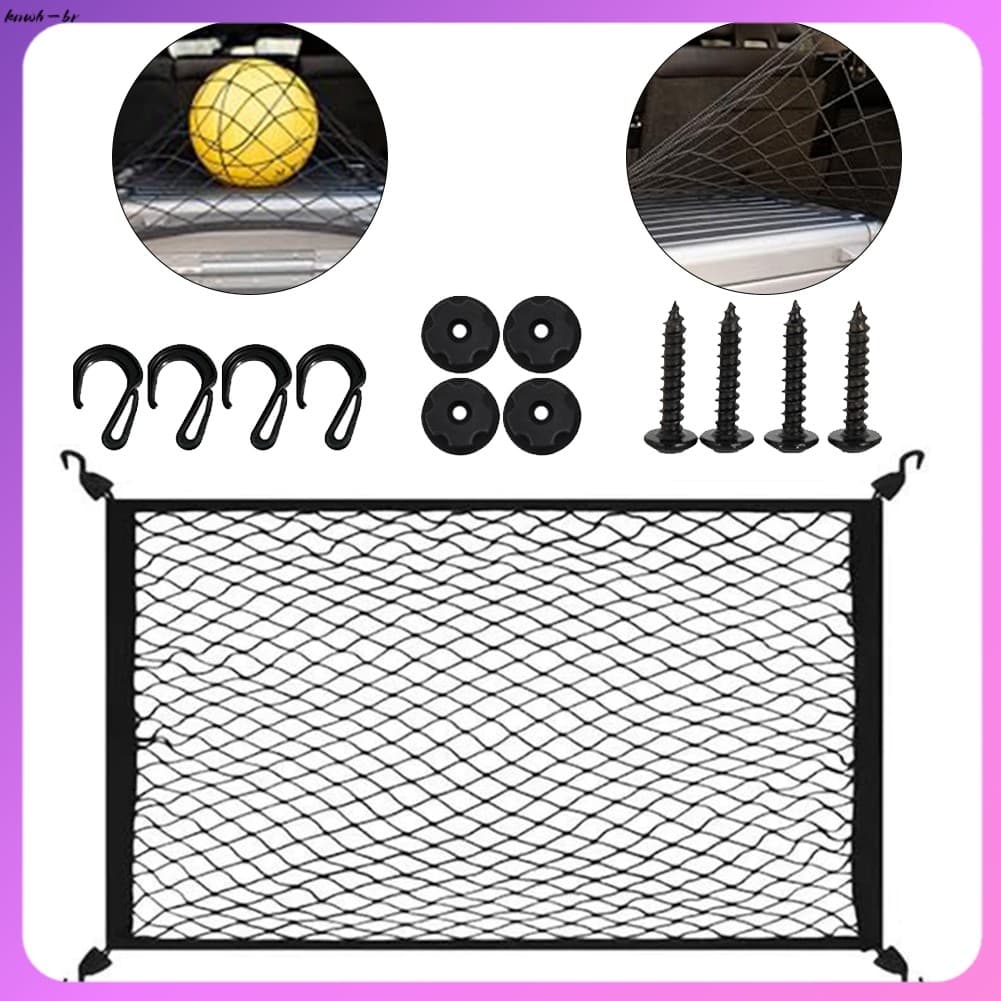 ⭐ oww-br Rede Para Porta-Malas De Carro 60x40cm Com Elástica Bagagem De 4 Ganchos Viagens E Uso Diário