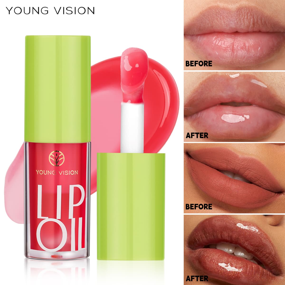 YOUNG VISION Óleo Labial De 6 Cores Para Maquiagem Barata : Brilho Transparente , Esmalte Hidratante , Aplicador De Pinc