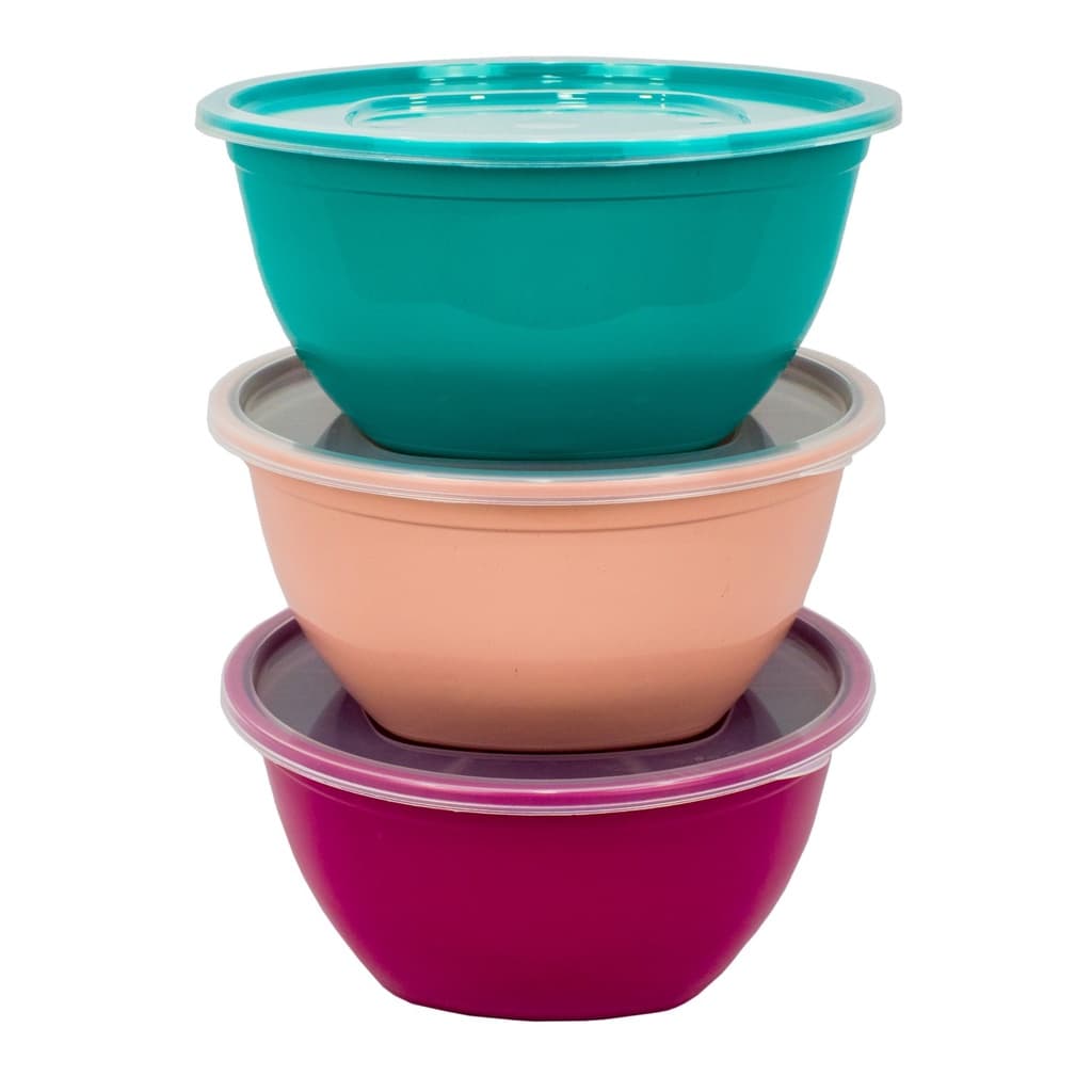 Kit 3 pçs saladeira 3,5L coloridas com tampa Em plástico salada churrasco