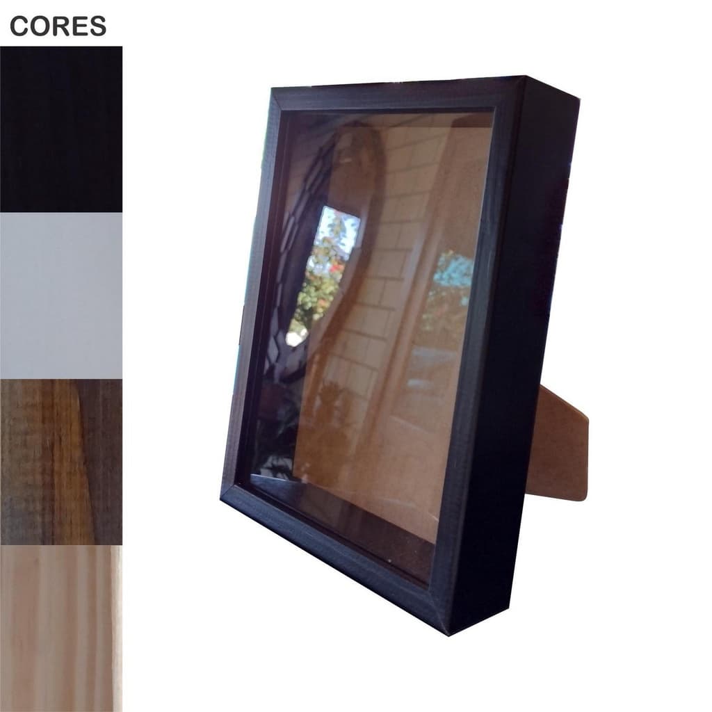 Moldura Caixa Alta com Vidro para Quadros Quilling e Scrapbook  Mais Fundo em MDF Com Suporte - 1,5x4,5
