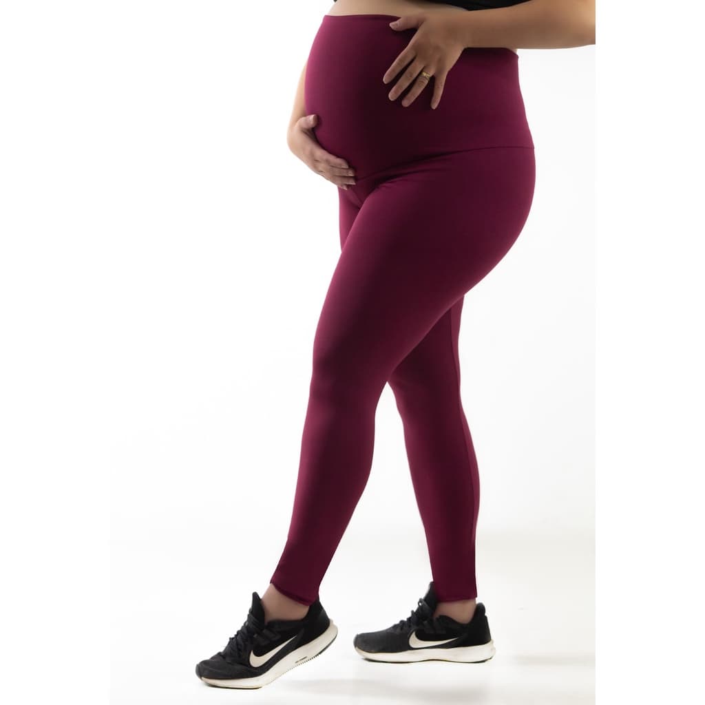 Calca Legging Gestante Fitness Gravida Conforto Maternidade Cintura Alta Marsala