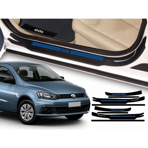Jogo Soleira Vw Gol G7 G8 Azul + Kit Tapete Lado Preto